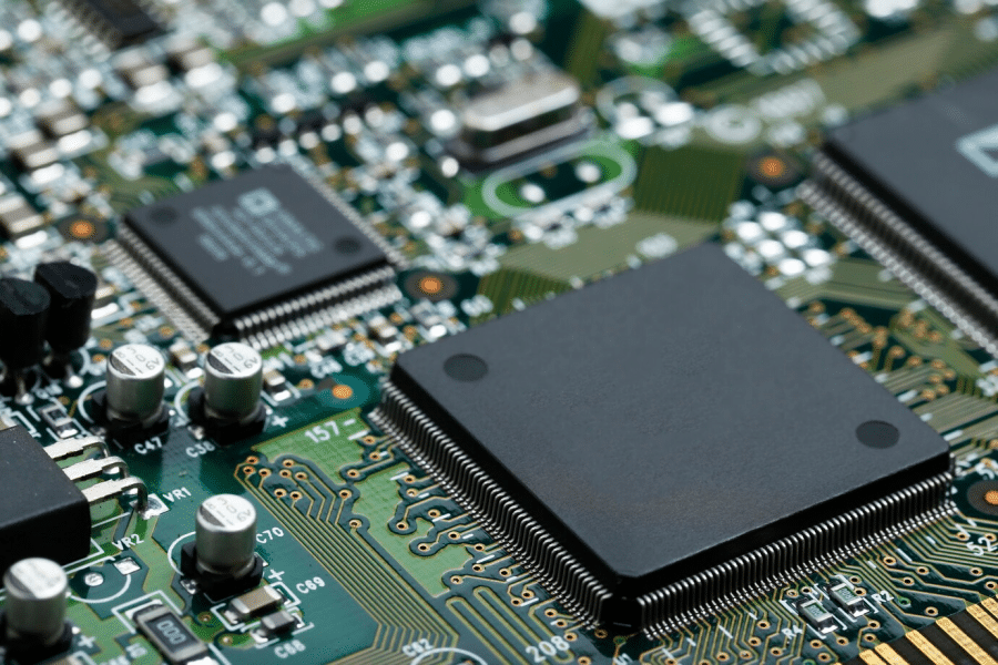 A close-up of a processor or Central Processing Unit (CPU)