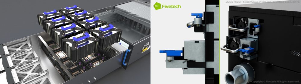 The application of Fivetech smart folding handles (left) & latch locks (right) on power supply units