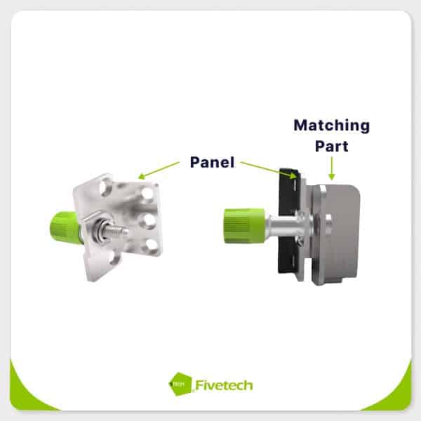 An image showcasing how a captive screw is installed into a panel and matching part.