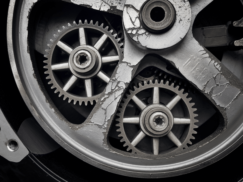 Cracks forming on metal component surface due to hydrogen embrittlement.