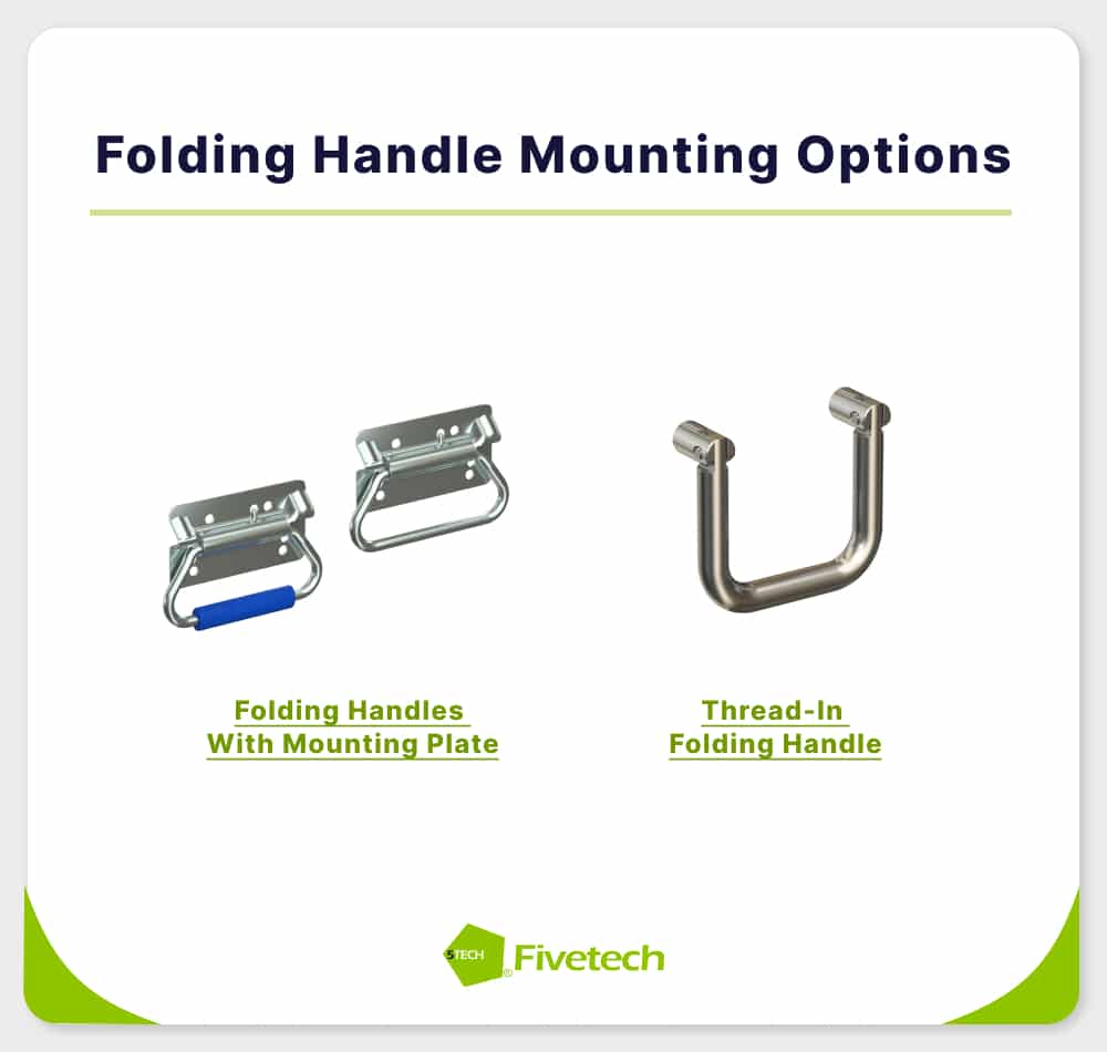 Folding handles can be installed with a mounting plate or thread-in version.